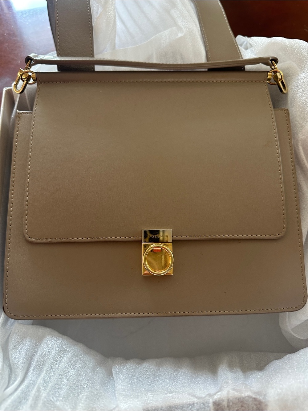 Polène Taupe Leather Crossbody Bag with Gold Hardware - Picture 7 of 9